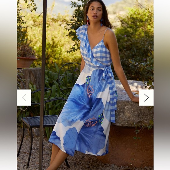 Anthropologie Dresses & Skirts - Farm Rio Seaside Wrap Around  Midi Dress in Blue Sz S